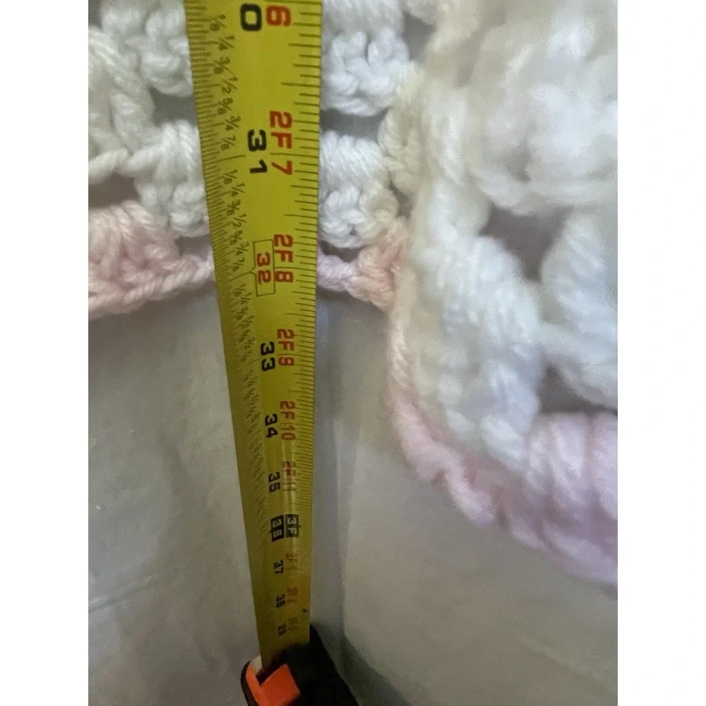 Handmade Pink White Square Afghan Crochet Baby Blanket Lot Of 2